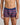 Model wears Bold Stripe Mens Trunk in MEDIEVAL/GARNET STRIPE. On body front view