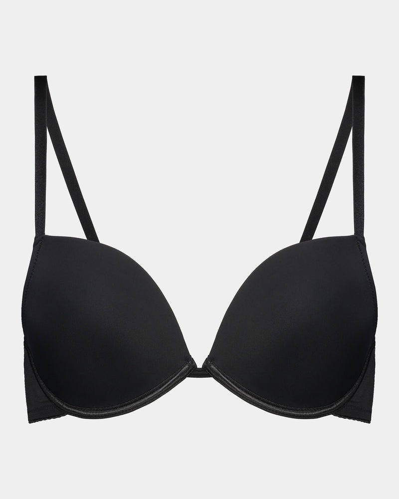 Body Basics Push Up Bra in BLACK. Flat lay front view