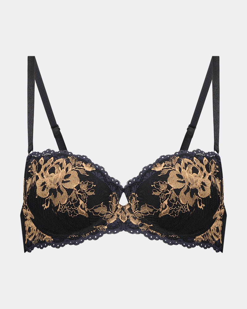 Romance Me Contour Bra in BLACK. Flat lay front view