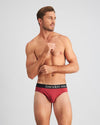 Everyday Essential Mens Brief in TIBETAN RED. Feature shot
