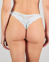 Model wears My Fit Lace Thong in OMPHALODES. On body back view