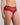 Model wears My Fit Lace Brazilian in JESTER RED. On body side view