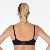 Model wears Bendon Nurture Maternity Bra in BLACK. On body back view