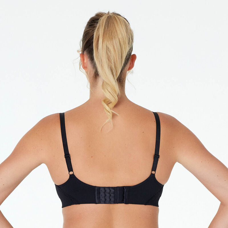 Model wears Bendon Nurture Maternity Bra in BLACK. On body back view
