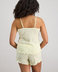 Model wears Smoothie Cami & Short Set in TRANSPARENT YELLOW. On body back view