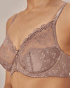 Model wears Yvette Underwire Bra in MOCHA. On body side view