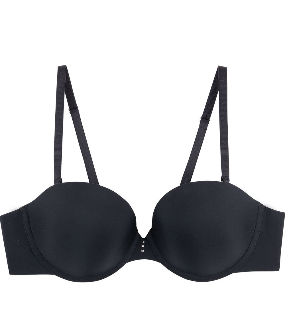 My Fit Smooth Strapless Bra in BLACK. Flat lay front view