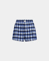 Cosy Flannel Short in BLUE CHECK. Flat lay front view