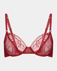 Fae Underwire Bra in BIKING RED. Flat lay front view