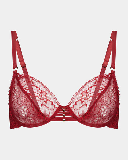 Fae Underwire Bra in BIKING RED. Flat lay front view