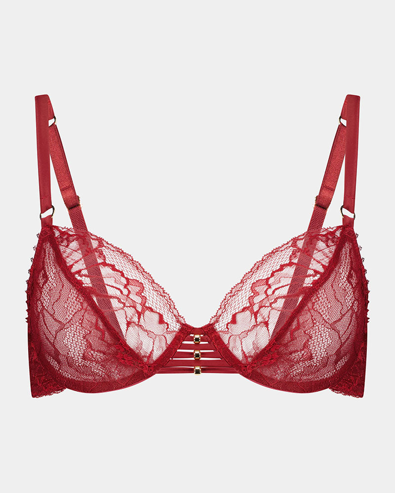 Fae Underwire Bra in BIKING RED. Flat lay front view
