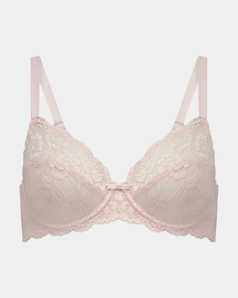 Baroque Underwire Bra in ICY PINK. Flat lay front view