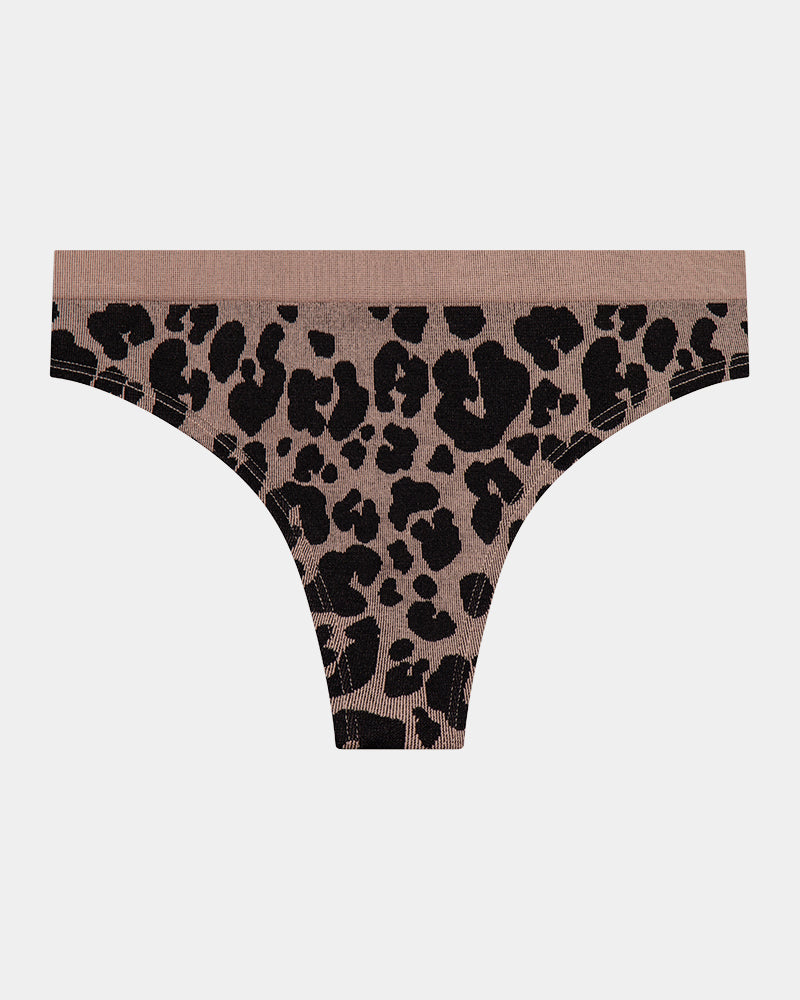 Seamless Jacquard Thong in LEOPARD LOVER. Flat lay front view