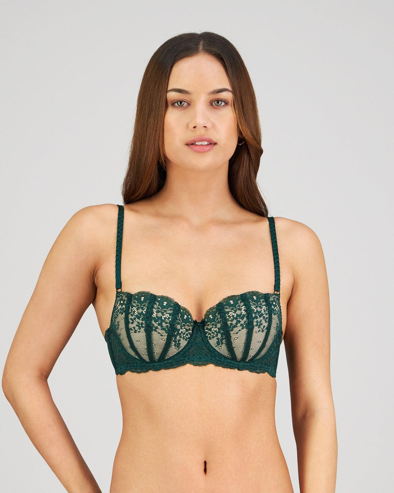Model wears Sofia Contour Bra in RAIN FOREST. On body front view
