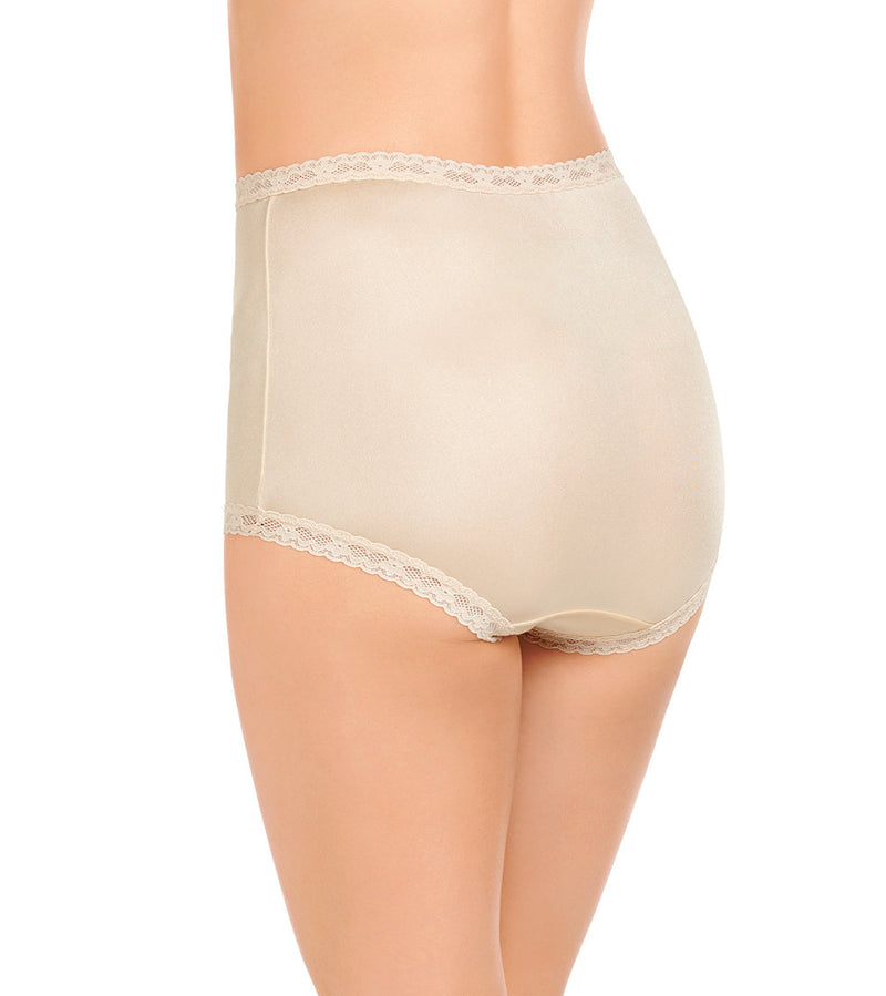 Model wears Nylon Tricot Full Brief in NATURELLE. On body back view