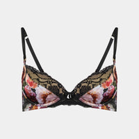 Flora Serenity Contour Bra in SERENITY PRINT/BLACK. Flat lay front view