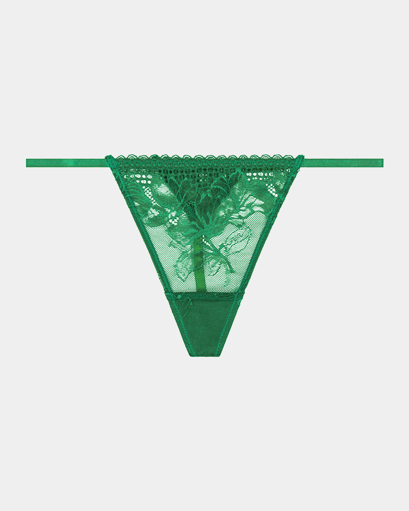 Lucie Thong in PARADISE GREEN. Flat lay front view