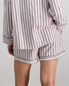 Model wears Cosy Flannel Short Pj in PINK-A-BOO. On body back view