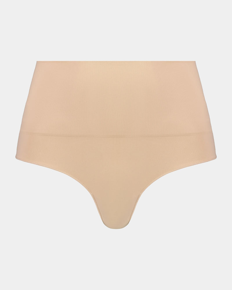Bamboo Bodywear Thong in CARAMEL. Flat lay front view