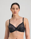 Model wears Yvette Underwire Bra in BLACK. On body front view