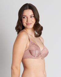 Yvette Underwire Bra in MOCHA. Flat lay back view