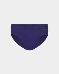 Bamboo Mens Brief in Medieval Blue. Flat lay front view