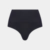 Medium Control Thong in BLACK. Flat lay front view