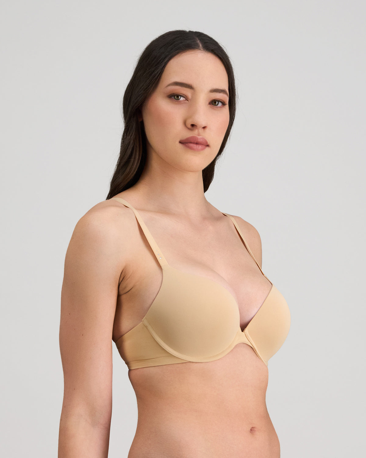 Model wears My Fit Smooth Push Up Bra in FRAPPE. On body side view