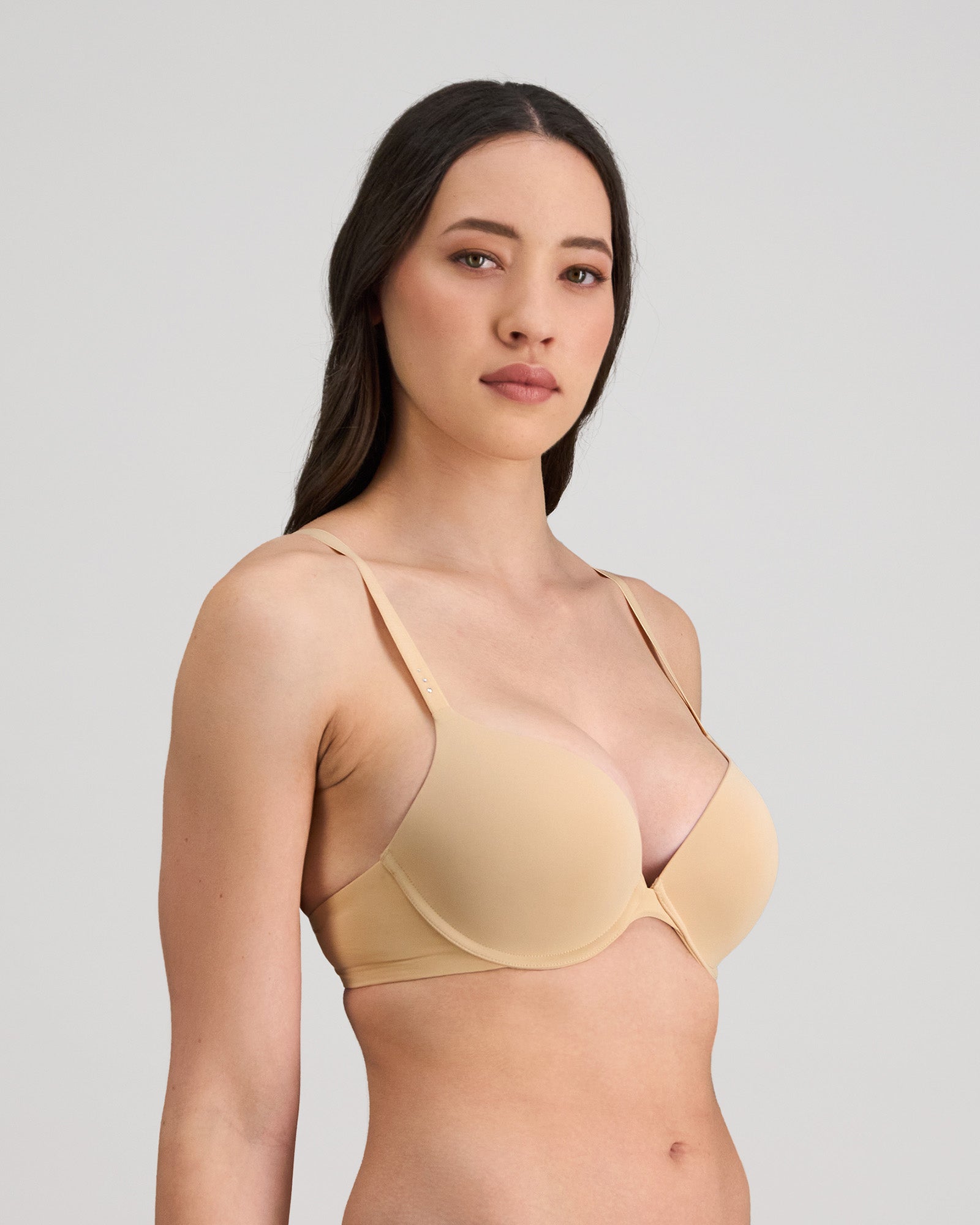 Model wears My Fit Smooth Push Up Bra in FRAPPE. On body side view