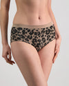 Model wears Seamless Jacquard Full Brief in LEOPARD LOVER. On body side view