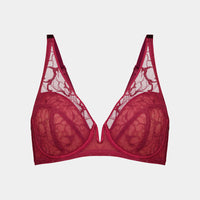 Rachel Underwire Bra in BEET RED. Flat lay front view