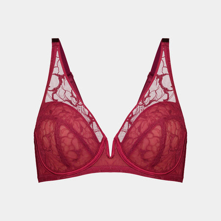 Rachel Underwire Bra in BEET RED. Flat lay front view