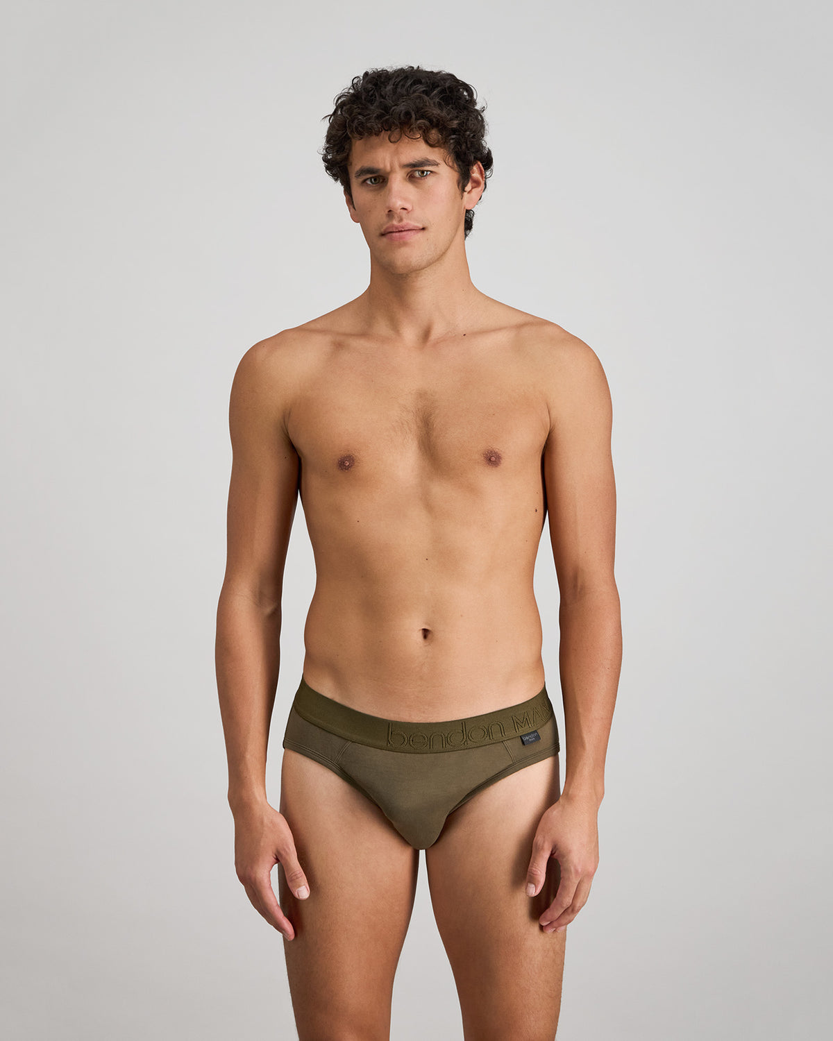 Bamboo Mens Brief in DARK OLIVE. Feature shot