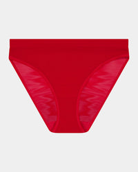 Lightweight High Cut Brief in SALSA. Flat lay front view
