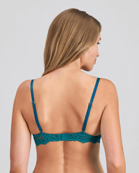 Model wears My Fit Lace Push Up Bra in EVERGLADE. On body back view