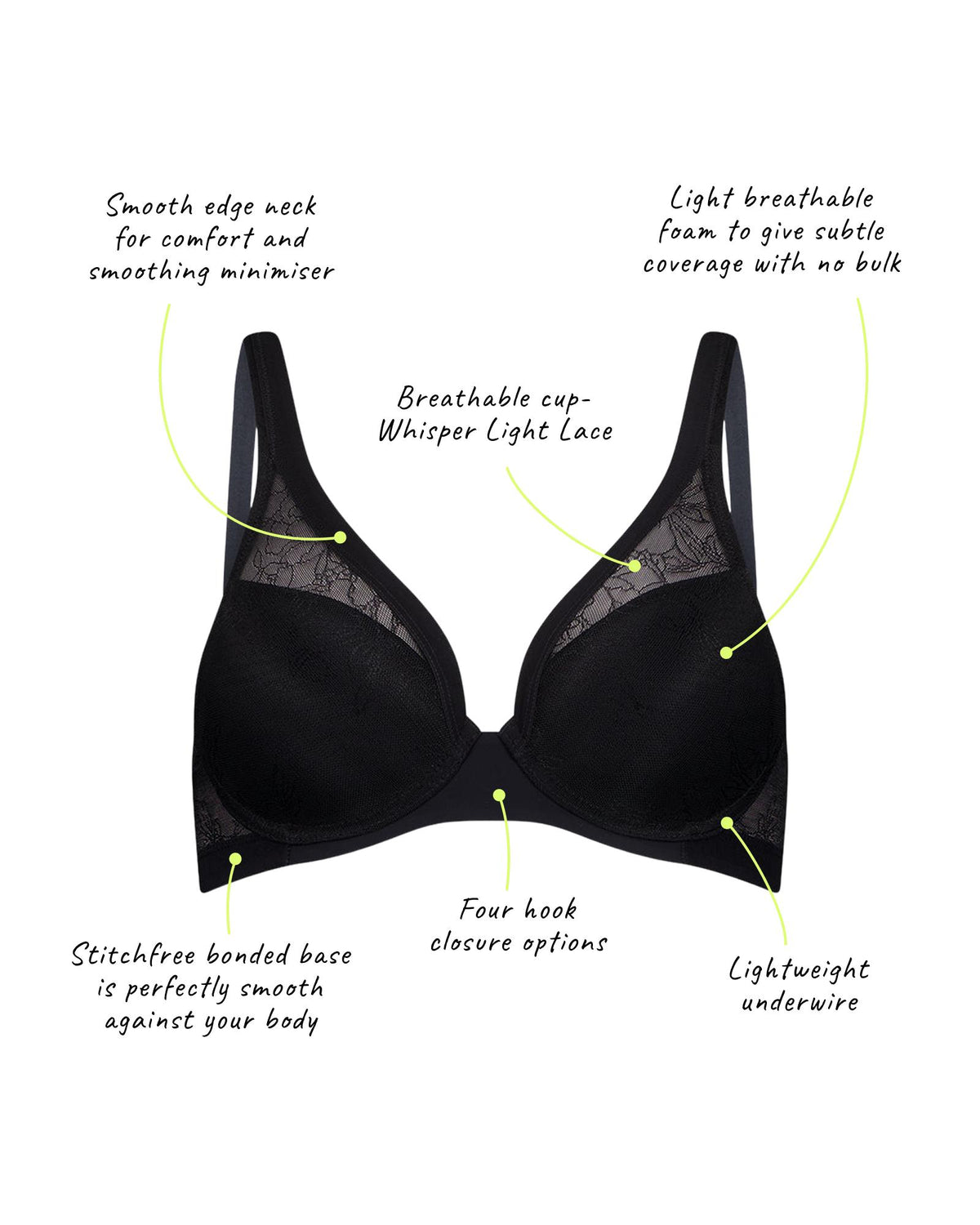 Bendon Whisper Contour Bra in BLACK. Flat lay back view
