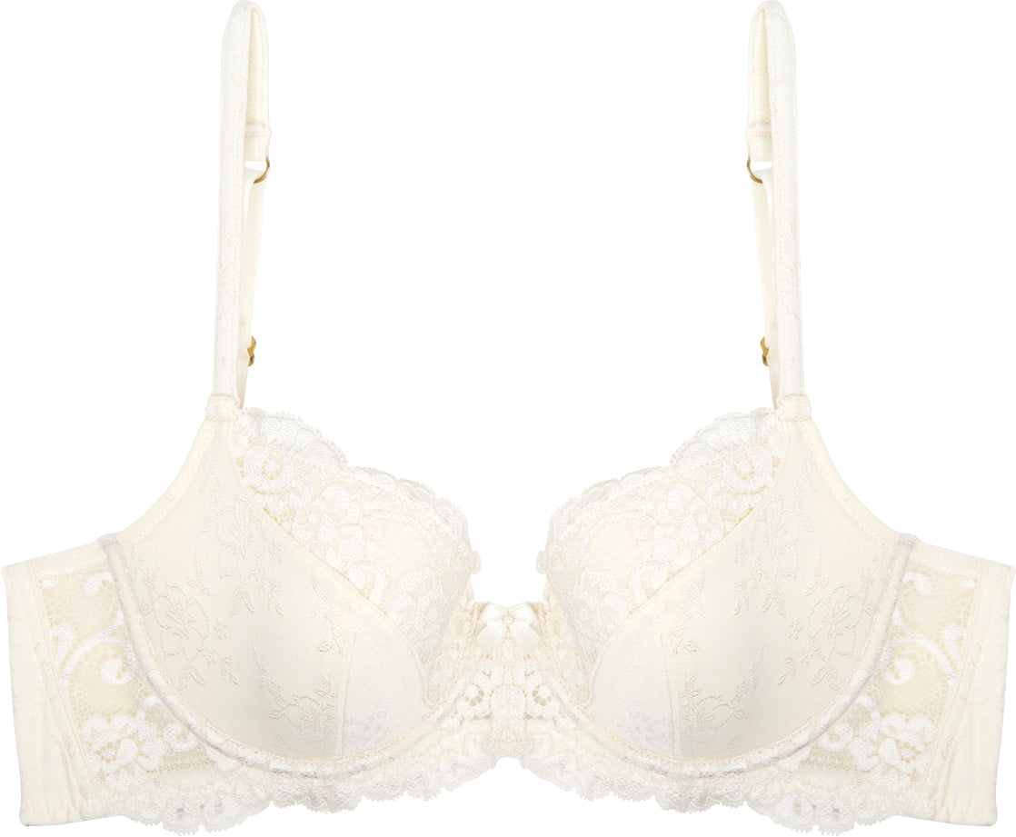 Body Lace Contour Bra in ANTIQUE WHITE. Flat lay front view