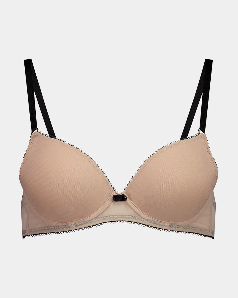 Meshin' Around Push Up Bra in EVENING SAND/BLACK. Flat lay front view
