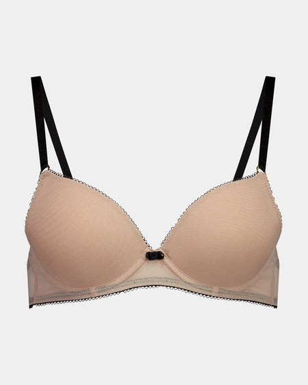 Meshin' Around Push Up Bra in EVENING SAND/BLACK. Flat lay front view