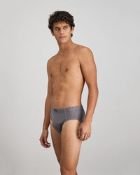 Cotton Stretch Mens Brief in ASH PINSTRIPE. Flat lay back view