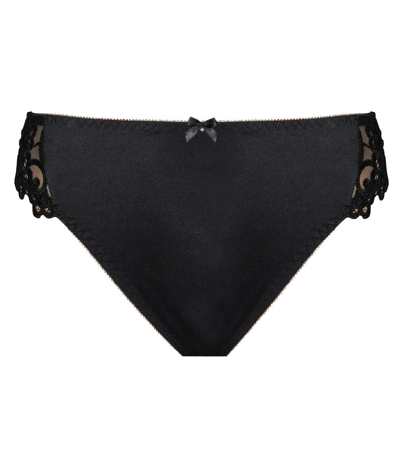 Coral High Cut Brief in BLACK. Flat lay front view