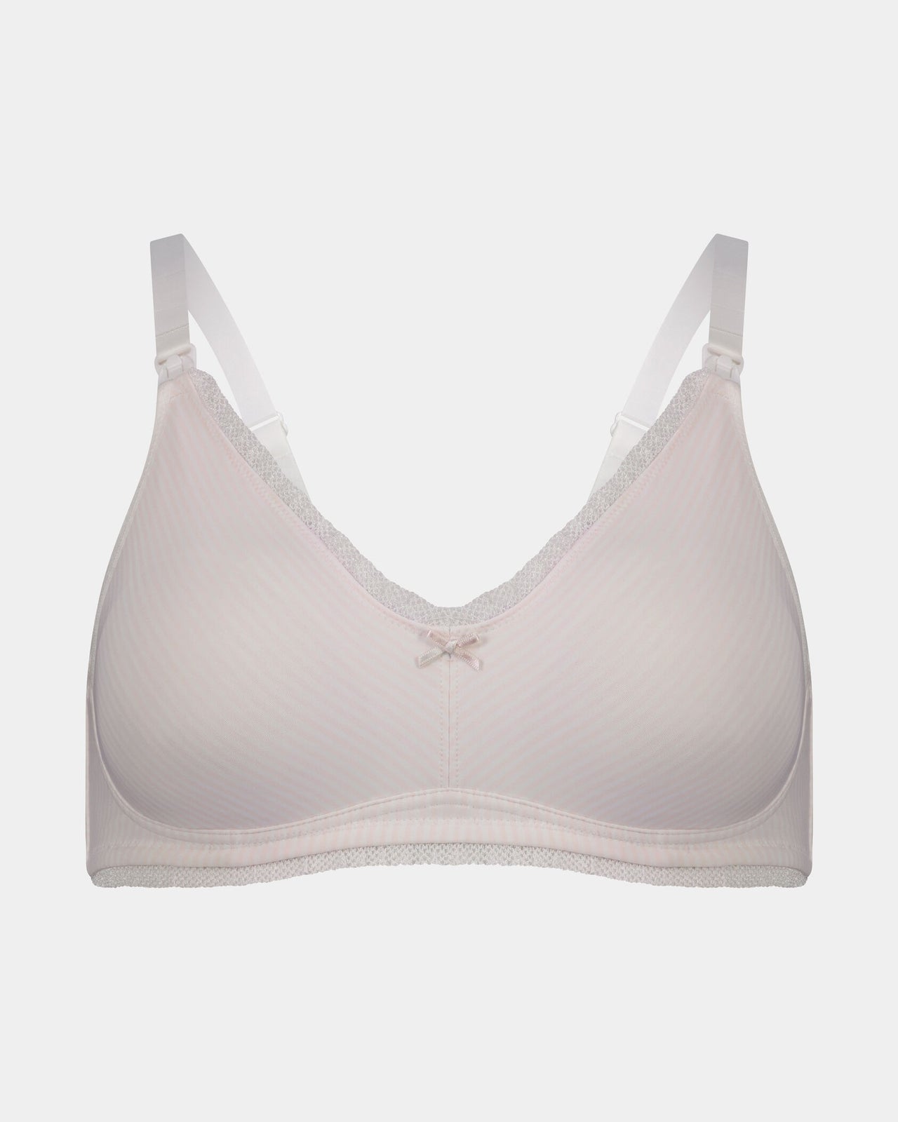 Elodie Maternity Bra in CRADLE PINK STRIPE. Flat lay front view