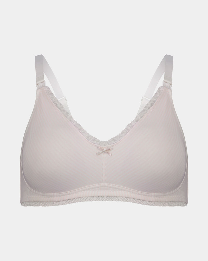 Elodie Maternity Bra in CRADLE PINK STRIPE. Flat lay front view