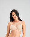 Model wears Comfit Collection Contour Bra in LATTE. On body front view