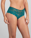 Model wears My Fit Lace Brazilian in EVERGLADE. On body side view