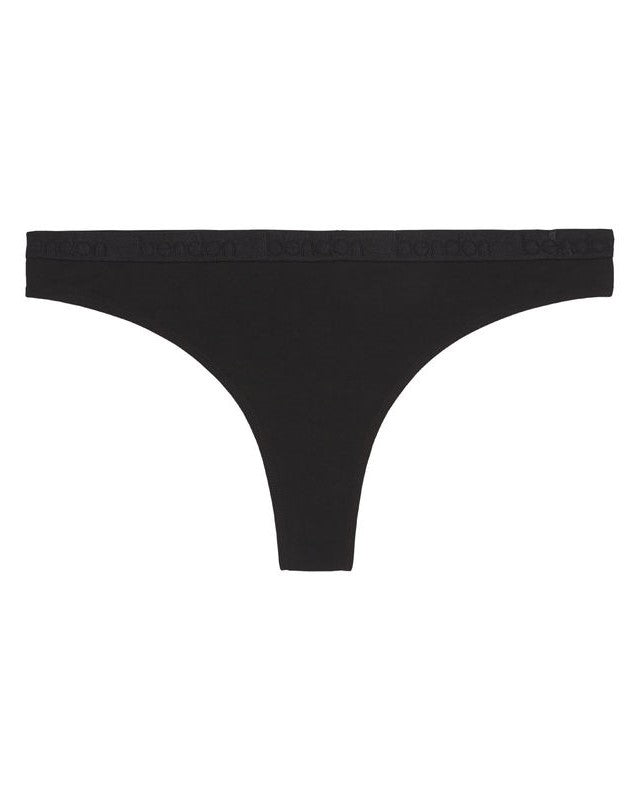 Body Cotton Thong in BLACK. Flat lay front view