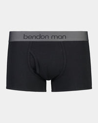 Cotton Low-Rise Mens Trunk in BLACK. Flat lay front view
