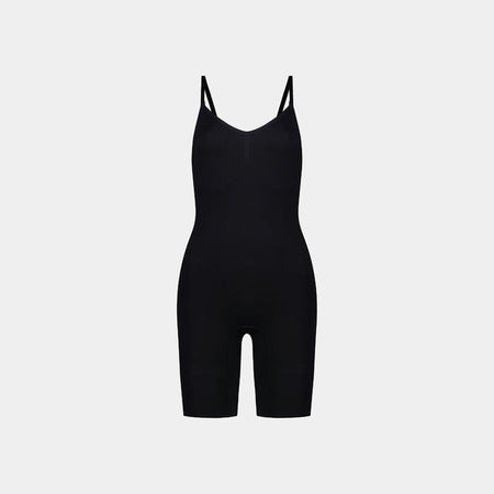 Medium Control Jumpsuit in BLACK. Flat lay front view