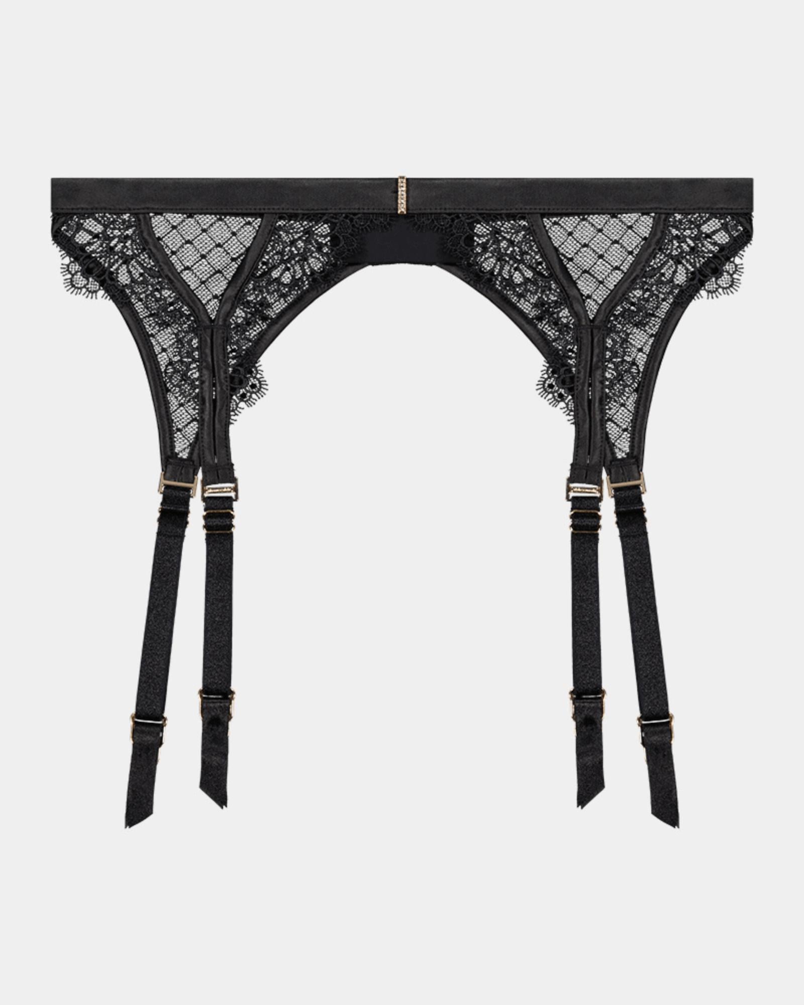 Bianca Nera Suspender in BLACK. Flat lay front view