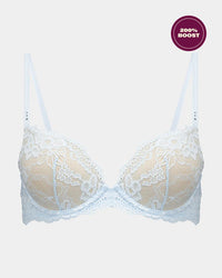 My Fit Lace Push Up Bra in OMPHALODES. Flat lay front view